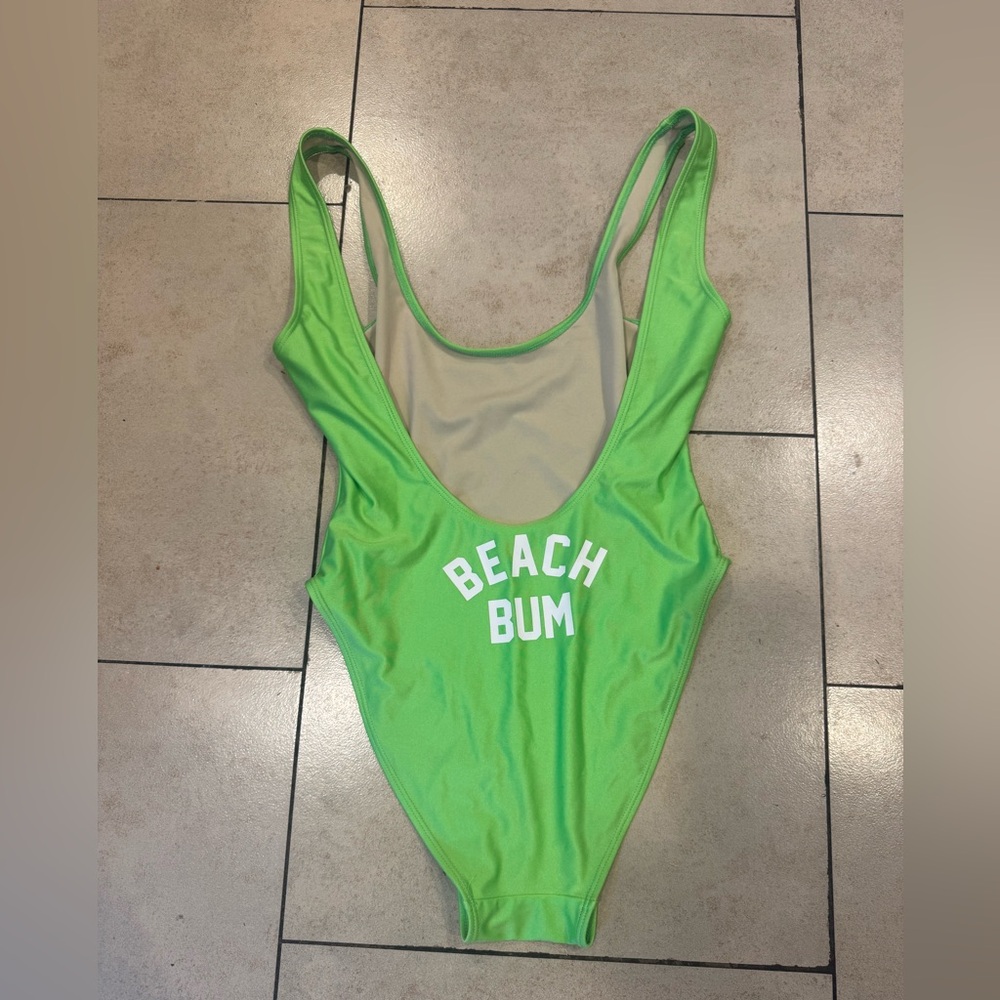 Private Party One Piece Swimsuit BEACH BUM Neon Green Low Back High Leg M/L NEW